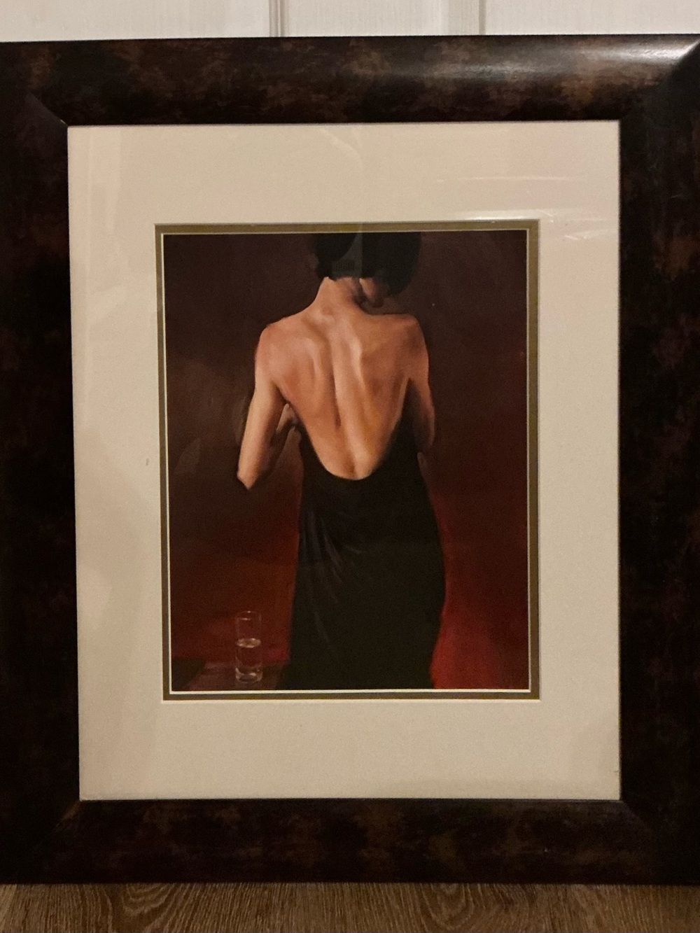 Framed Wall Art Print - Woman in Black Backless Dress (Black, Brown Frame)